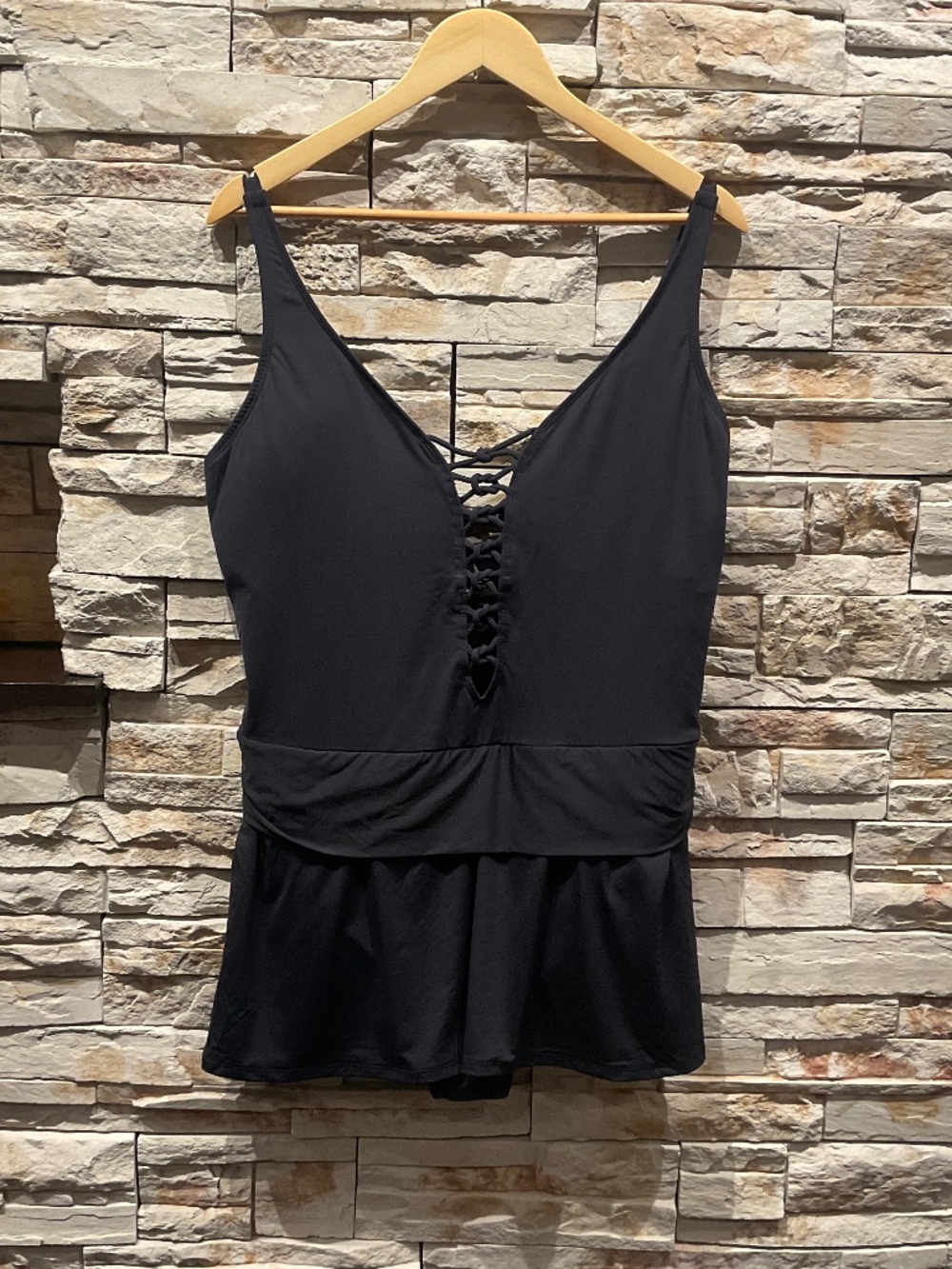 Bleu Rod Beattie Women’s Lace Down Skirted One Piece Swimsuit, Black, Size 18W
